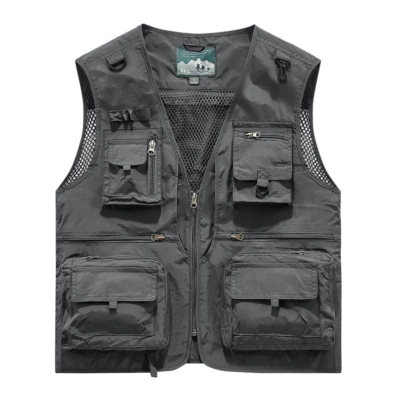 Herren leichte multifunktionale Utility-Anglerweste mit Mesh‑Futter und zahlreichen Reißverschluss‑ und Klappentaschen Drune