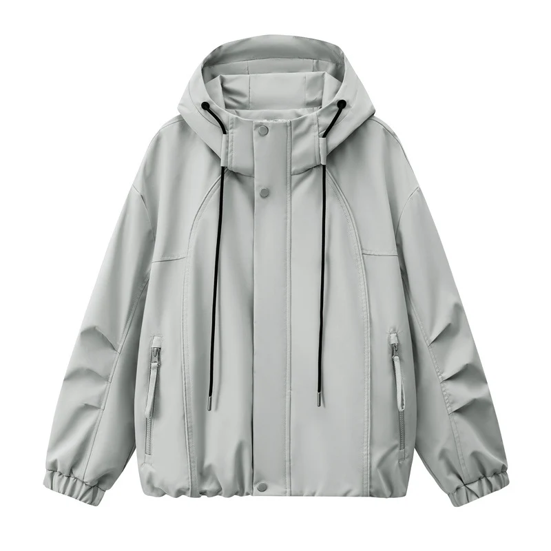 Herren Leichte Kapuzen-Utility-Übergangsjacke mit wasserabweisender Außenhülle und elastischem Saum Drune