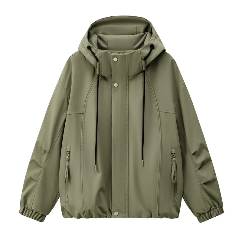 Herren Leichte Kapuzen-Utility-Übergangsjacke mit wasserabweisender Außenhülle und elastischem Saum Drune
