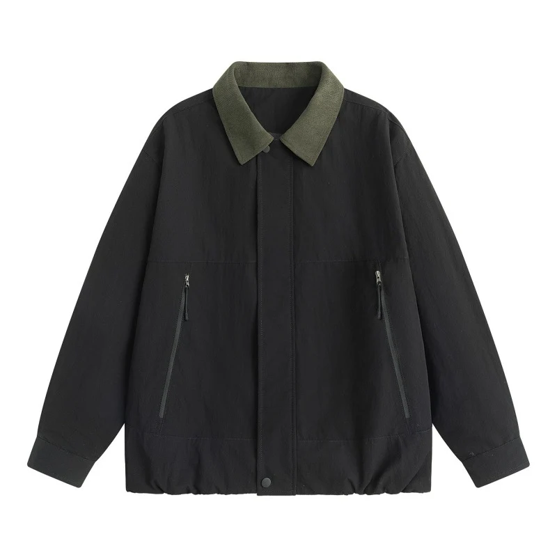 Herren Leichte Harrington-Übergangsjacke mit Cordkragen, verdeckter Druckknopfleiste & Reißverschlusstaschen Drune