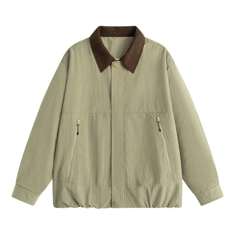 Herren Leichte Harrington-Übergangsjacke mit Cordkragen, verdeckter Druckknopfleiste & Reißverschlusstaschen Drune