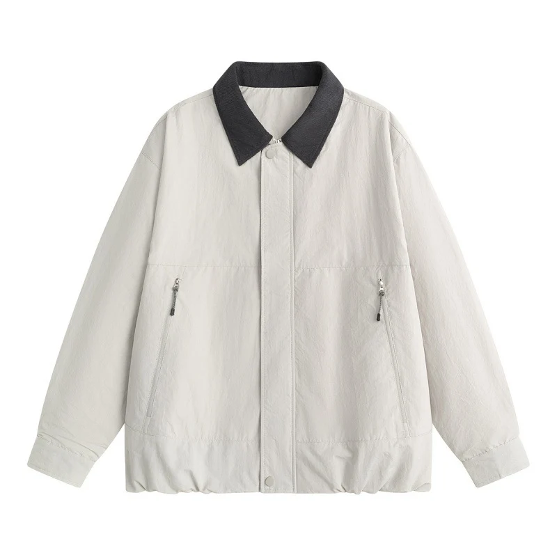Herren Leichte Harrington-Übergangsjacke mit Cordkragen, verdeckter Druckknopfleiste & Reißverschlusstaschen Drune