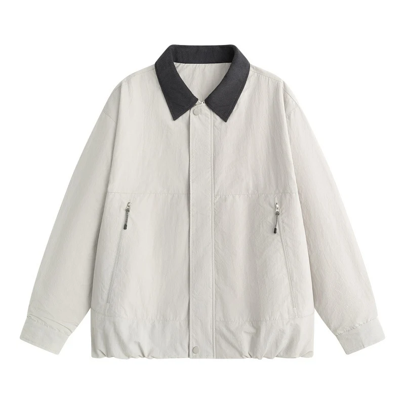 Herren Leichte Harrington-Übergangsjacke mit Cordkragen, verdeckter Druckknopfleiste & Reißverschlusstaschen Drune