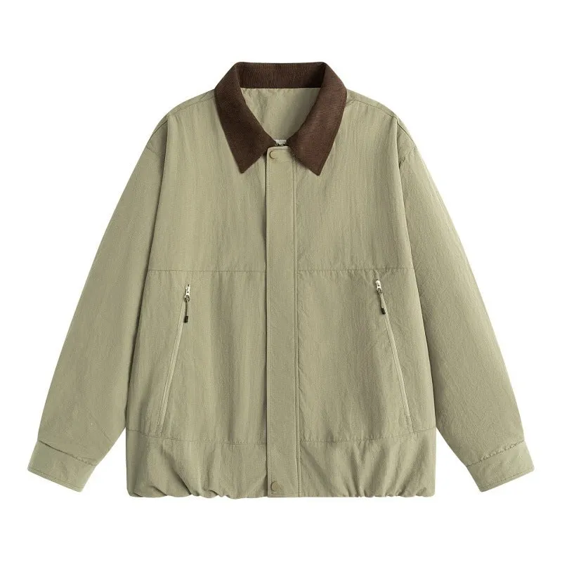 Herren Leichte Harrington-Übergangsjacke mit Cordkragen, verdeckter Druckknopfleiste & Reißverschlusstaschen Drune