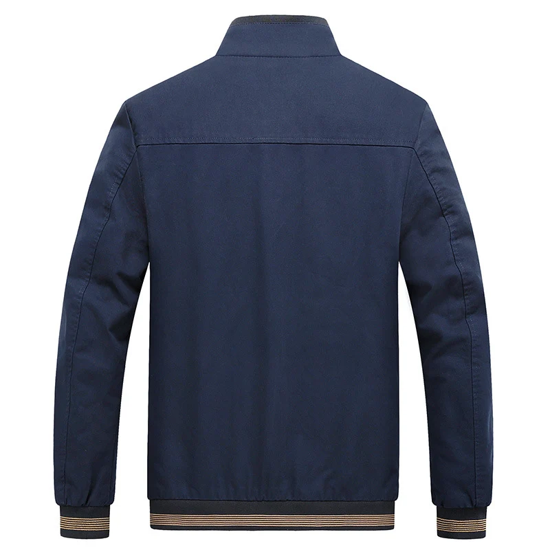 Herren Leichte Harrington-Jacke mit Stehkragen, verdecktem Reißverschluss, gestreiften Rippbündchen & gemustertem Innenfutter Drune