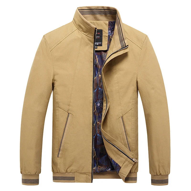 Herren Leichte Harrington-Jacke mit Stehkragen, verdecktem Reißverschluss, gestreiften Rippbündchen & gemustertem Innenfutter Drune