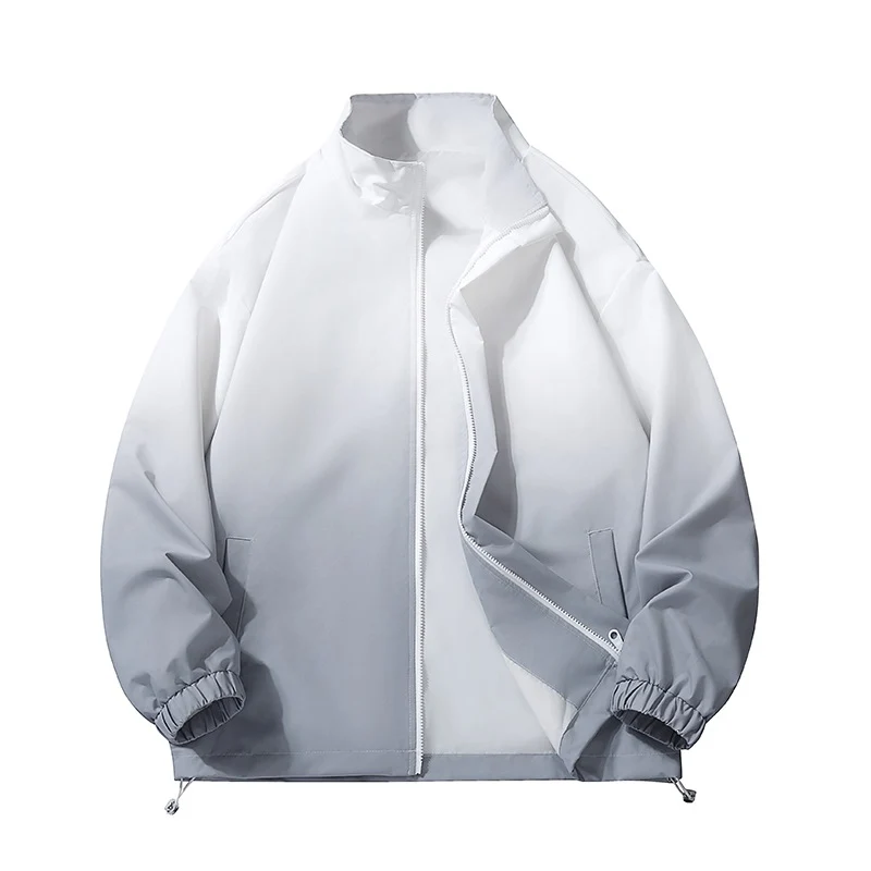 Herren leichte Farbverlauf Windbreakerjacke mit Stehkragen, durchgehendem Reißverschluss & Kordelzugsaum Drune