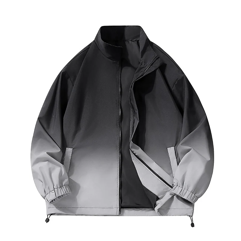 Herren leichte Farbverlauf Windbreakerjacke mit Stehkragen, durchgehendem Reißverschluss & Kordelzugsaum Drune