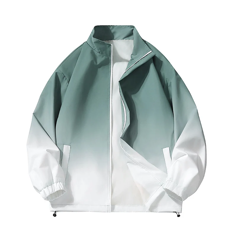Herren leichte Farbverlauf Windbreakerjacke mit Stehkragen, durchgehendem Reißverschluss & Kordelzugsaum Drune