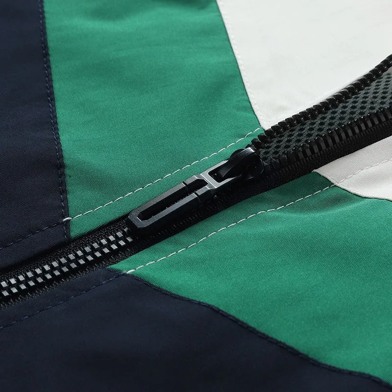 Herren Leichte Farbblock-Kapuzen-Übergangsjacke mit wasserabweisender Hülle, Kontrastpasse & Reißverschlusstaschen Drune