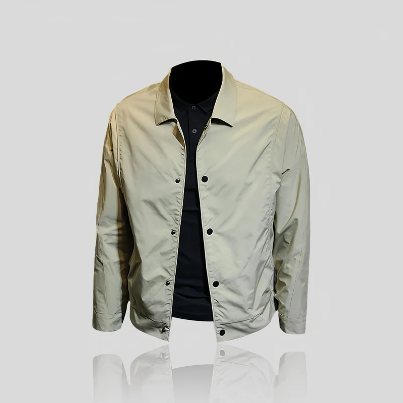 Herren Leichte Coachjacke mit Druckknopfleiste, Hemdkragen & windabweisender Mikrofaser Drune