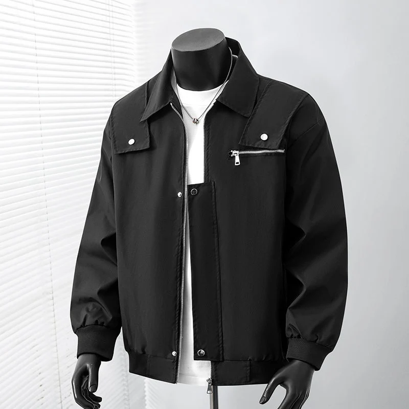 Herren Leicht wattierte Bomber-Coachjacke mit verdeckter Druckknopfleiste, Zipper-Brusttasche & gerippten Bündchen Drune