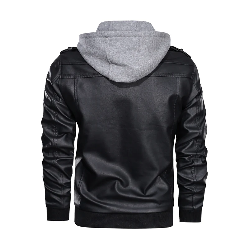 Herren Lederimitat-Bomberjacke mit Kapuzeneinsatz im Sweat-Look & Utility-Details Drune