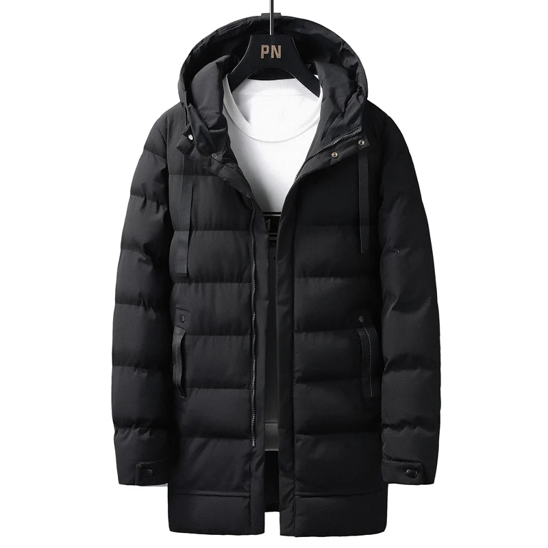 Herren Lange gestepptes Thermo-Parka mit Kapuze, Reißverschluss & Utility-Taschen Drune