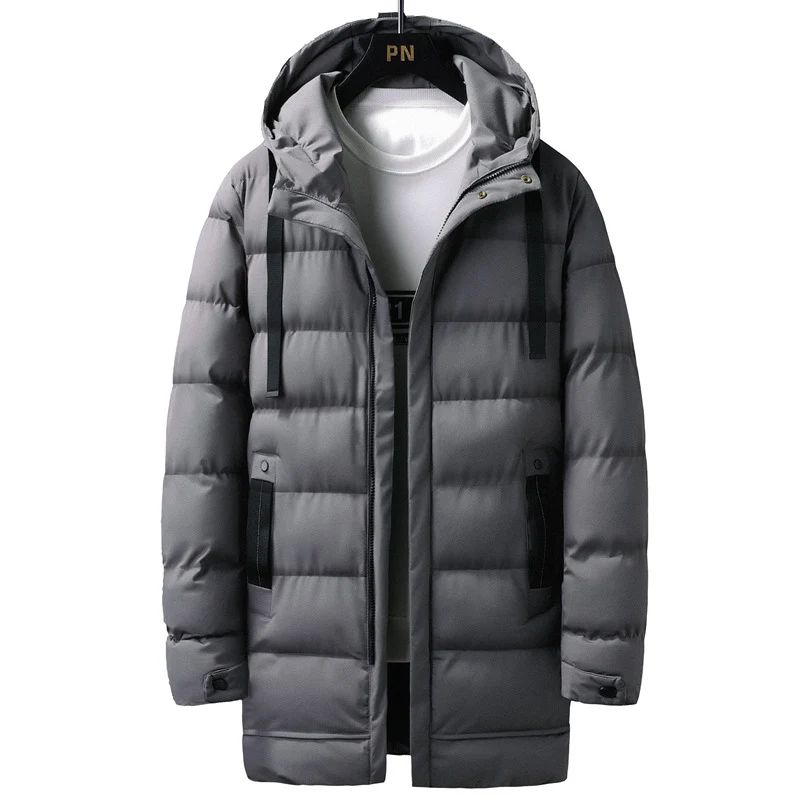 Herren Lange gestepptes Thermo-Parka mit Kapuze, Reißverschluss & Utility-Taschen Drune