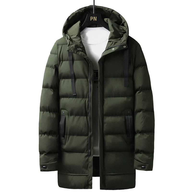 Herren Lange gestepptes Thermo-Parka mit Kapuze, Reißverschluss & Utility-Taschen Drune
