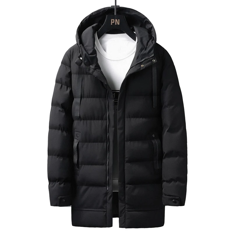 Herren Lange gestepptes Thermo-Parka mit Kapuze, Reißverschluss & Utility-Taschen Drune