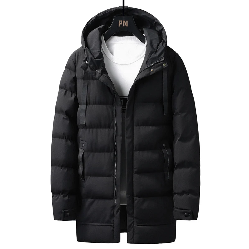 Herren Lange gestepptes Thermo-Parka mit Kapuze, Reißverschluss & Utility-Taschen Drune
