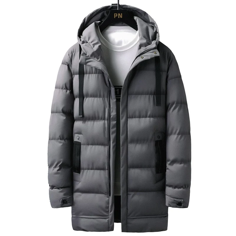 Herren Lange gestepptes Thermo-Parka mit Kapuze, Reißverschluss & Utility-Taschen Drune