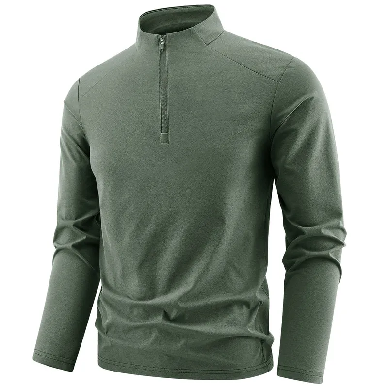 Herren Langarm-Performance-Halbzip-Trainingsshirt mit Stehkragen und atmungsaktivem Funktionsmaterial Drune