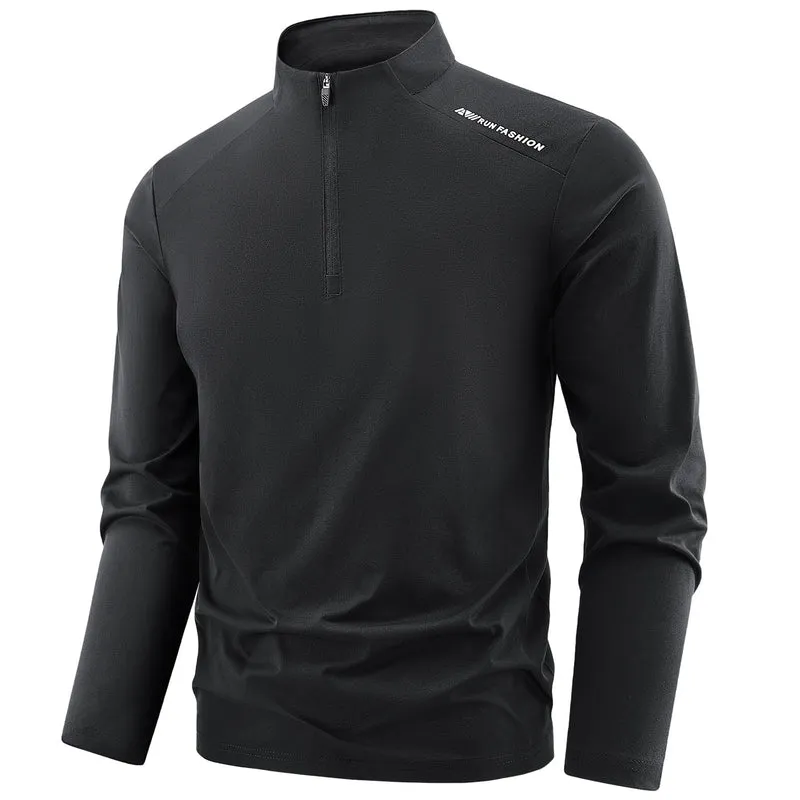 Herren Langarm-Performance-Halbzip-Trainingsshirt mit Stehkragen und atmungsaktivem Funktionsmaterial Drune