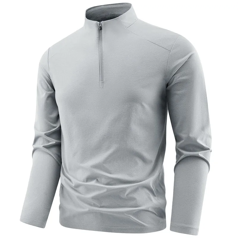 Herren Langarm-Performance-Halbzip-Trainingsshirt mit Stehkragen und atmungsaktivem Funktionsmaterial Drune