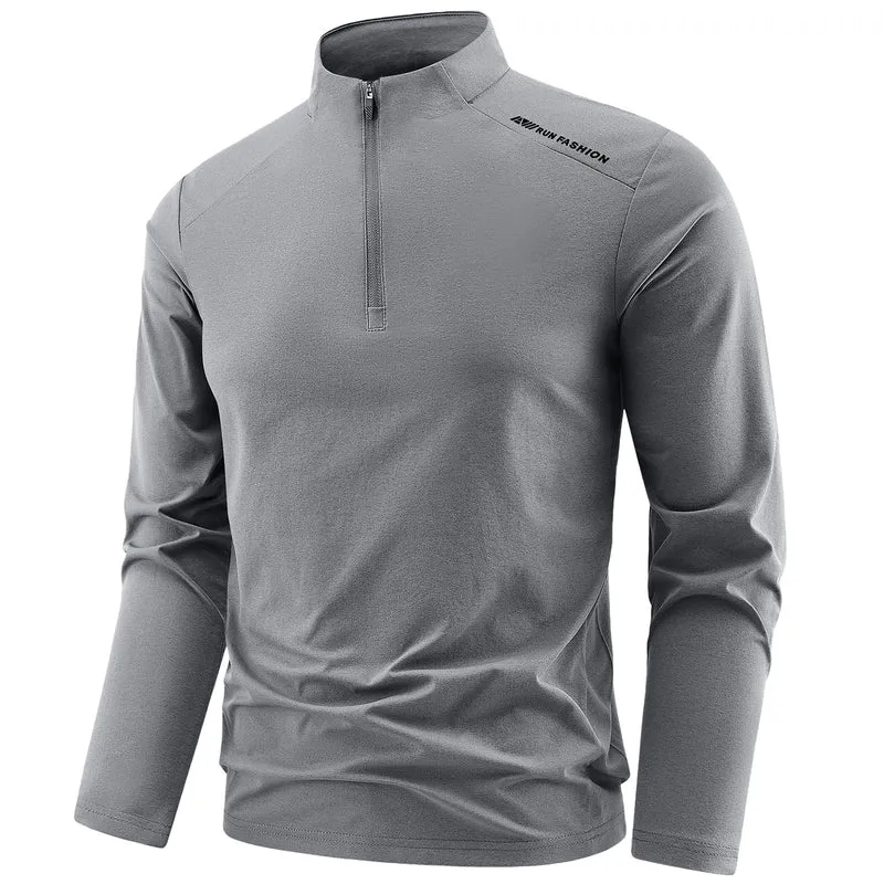 Herren Langarm-Performance-Halbzip-Trainingsshirt mit Stehkragen und atmungsaktivem Funktionsmaterial Drune