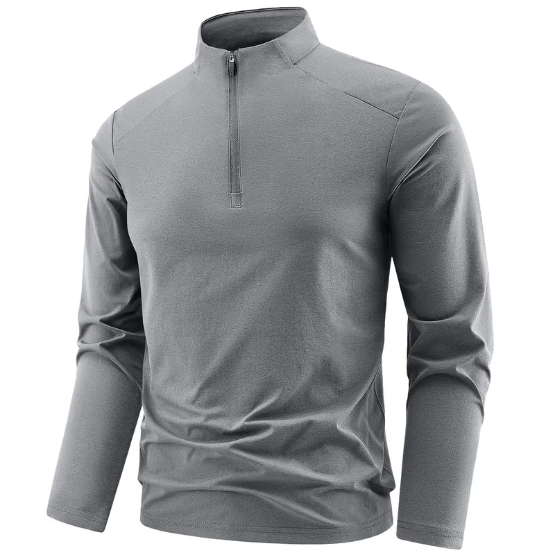 Herren Langarm-Performance-Halbzip-Trainingsshirt mit Stehkragen und atmungsaktivem Funktionsmaterial Drune