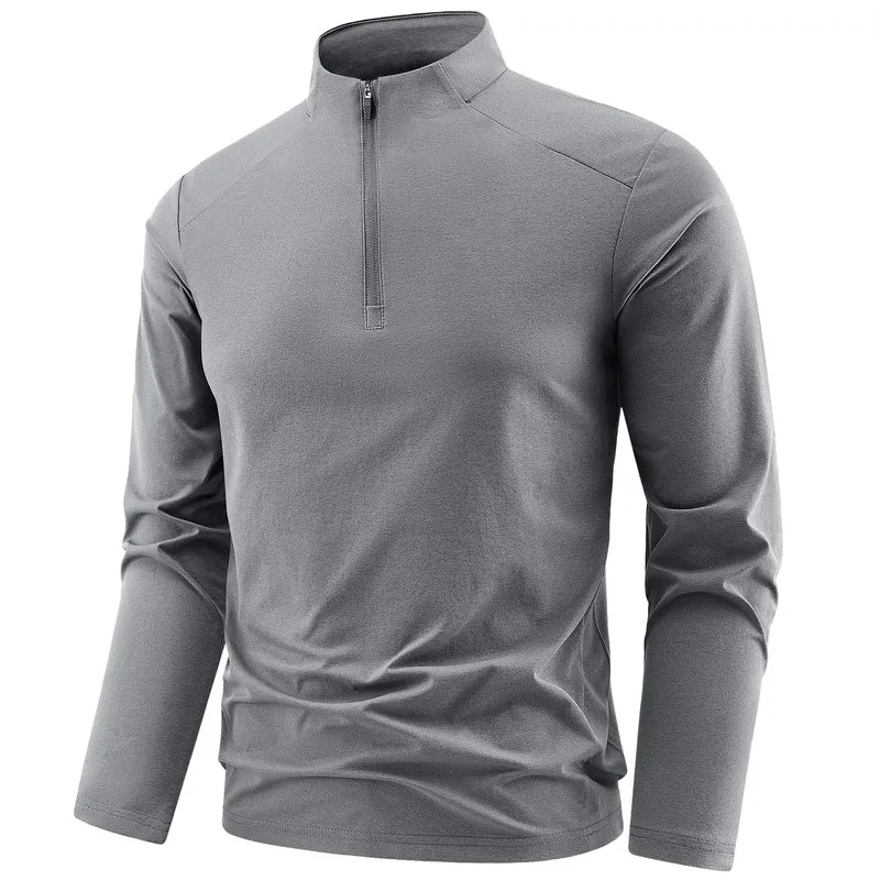 Herren Langarm-Performance-Halbzip-Trainingsshirt mit Stehkragen und atmungsaktivem Funktionsmaterial Drune