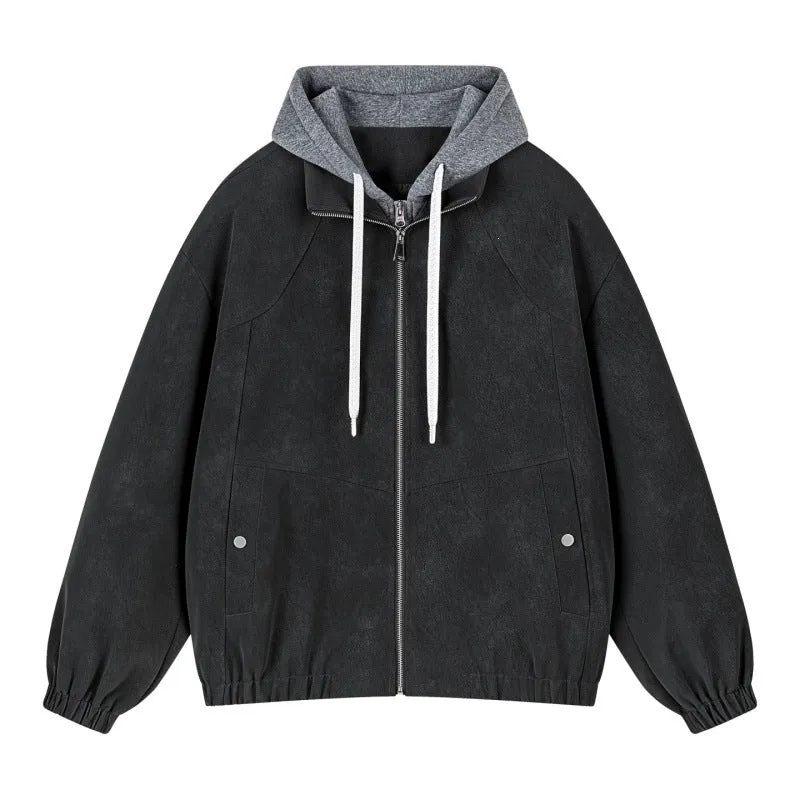 Herren Lagenlook Bomberjacke mit integrierter Kapuze, elastischem Saum & Druckknopf‑Taschen Drune
