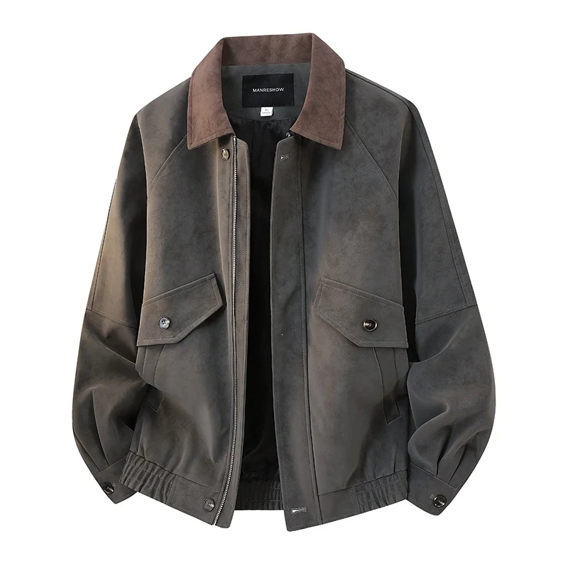 Herren Kurzjacke im Vintage-Arbeiterstil aus Velours‑Optik mit Pattentaschen und elastischem Saum Drune