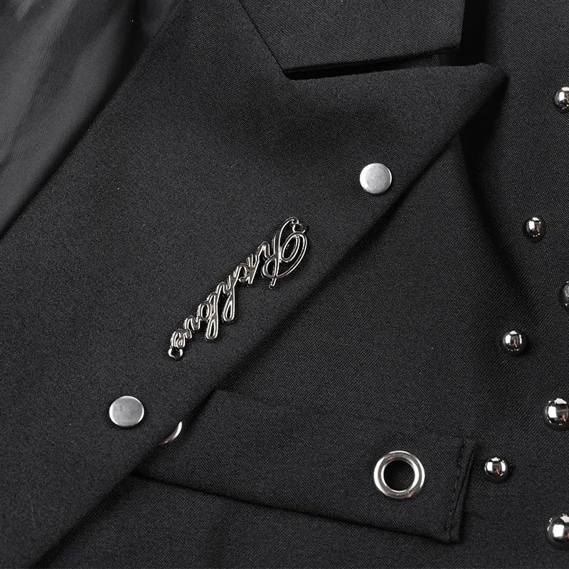 Herren Kurzblazer-Jacke im Rockigen Biker‑Look mit Nietenbesatz, Doppelreiher & Ärmel-Schnallen Drune