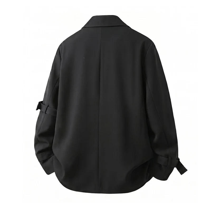 Herren Kurzblazer-Jacke im Rockigen Biker‑Look mit Nietenbesatz, Doppelreiher & Ärmel-Schnallen Drune