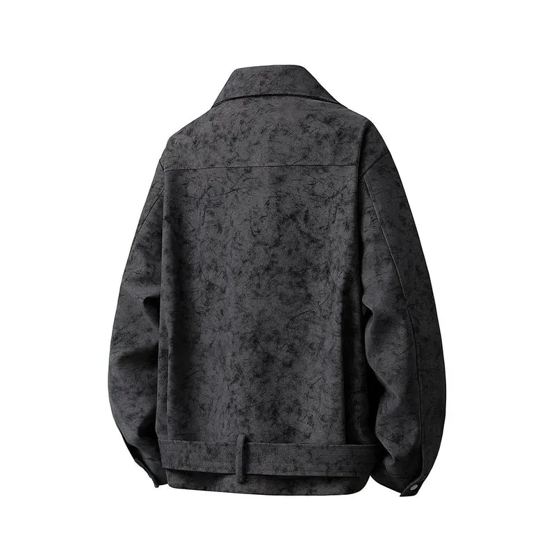 Herren Kurz geschnittene Velours-Optik Jacke mit Hemdkragen, Gürteldetail & verdecktem Reißverschluss Drune