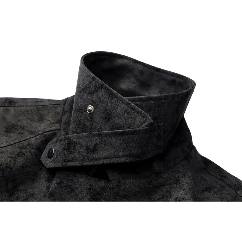 Herren Kurz geschnittene Velours-Optik Jacke mit Hemdkragen, Gürteldetail & verdecktem Reißverschluss Drune