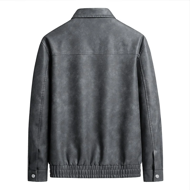 Herren Kurz geschnittene Kunstlederjacke im Vintage‑Look mit Hemdkragen & durchgehendem Reißverschluss Drune