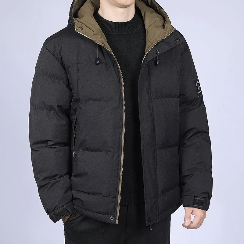 Herren Kurz geschnittene gesteppte Winterjacke mit Kapuze, winddichter Membran & verstellbaren Manschetten Drune