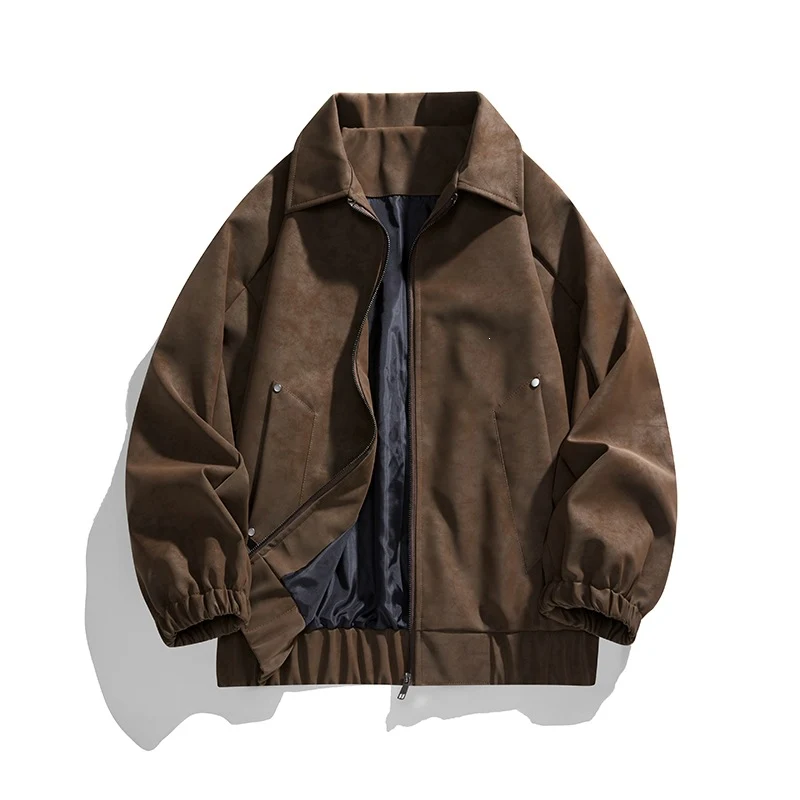 Herren Kunstvelours‑Bomberjacke im Oversize‑Boxy‑Cut mit Zwei‑Wege‑Reißverschluss & elastischem Saum Drune