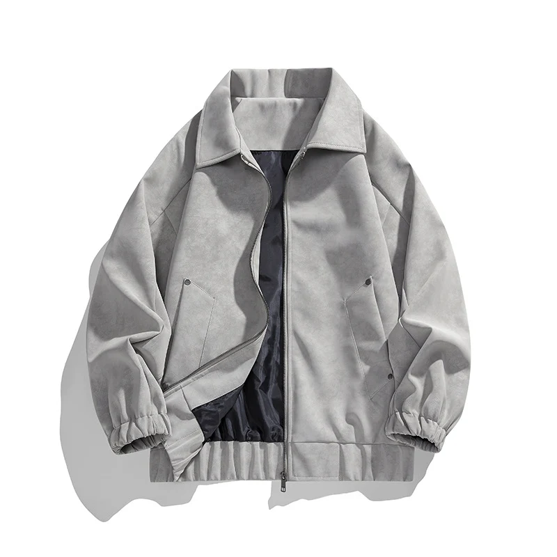 Herren Kunstvelours‑Bomberjacke im Oversize‑Boxy‑Cut mit Zwei‑Wege‑Reißverschluss & elastischem Saum Drune