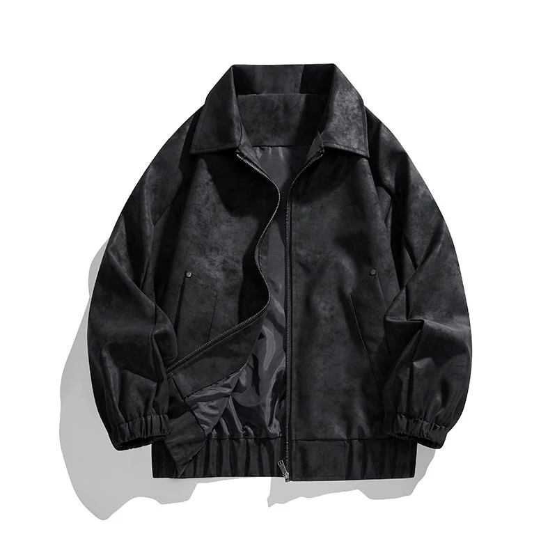 Herren Kunstvelours‑Bomberjacke im Oversize‑Boxy‑Cut mit Zwei‑Wege‑Reißverschluss & elastischem Saum Drune
