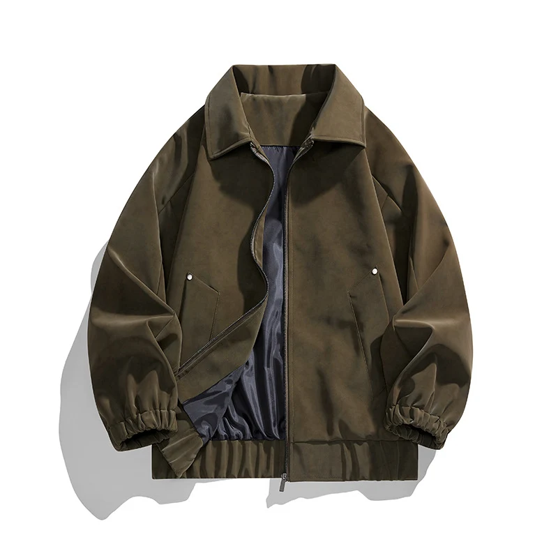 Herren Kunstvelours‑Bomberjacke im Oversize‑Boxy‑Cut mit Zwei‑Wege‑Reißverschluss & elastischem Saum Drune