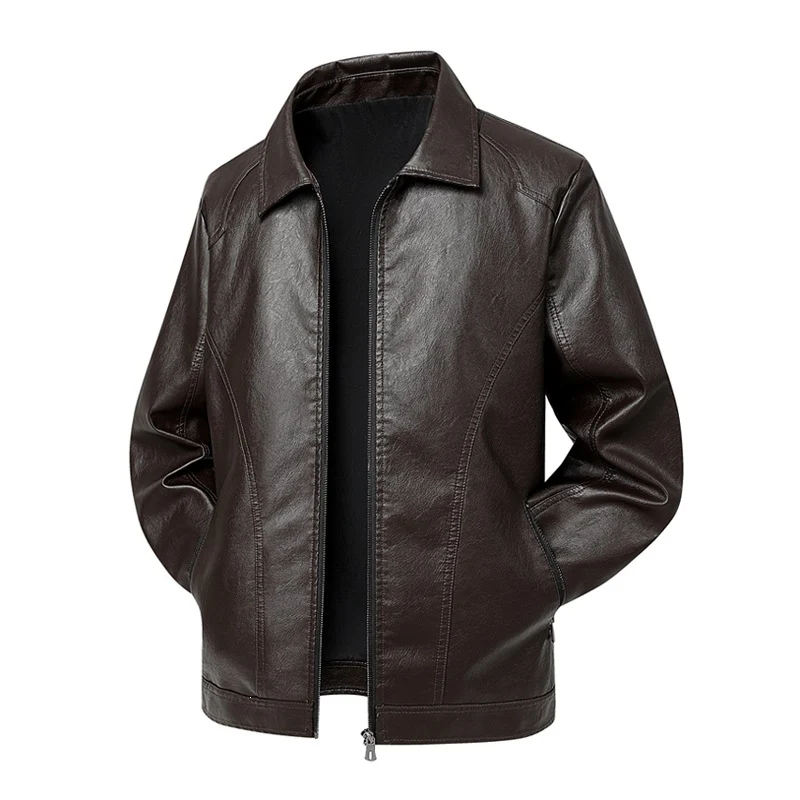 Herren Kunstleder-Übergangsjacke mit Hemdkragen, verdecktem Reißverschluss & Eingrifftaschen Drune