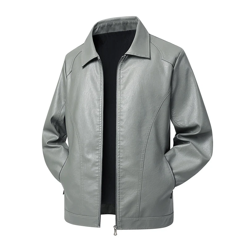 Herren Kunstleder-Übergangsjacke mit Hemdkragen, verdecktem Reißverschluss & Eingrifftaschen Drune