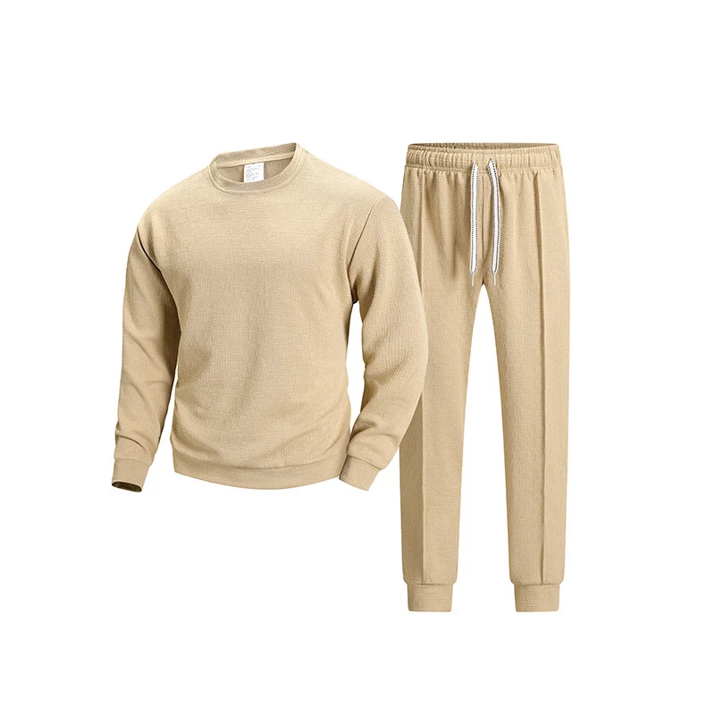Herren Komfortables Waffelstrick-Lounge-Set mit Rundhals-Sweatshirt und elastischer Jogginghose Drune