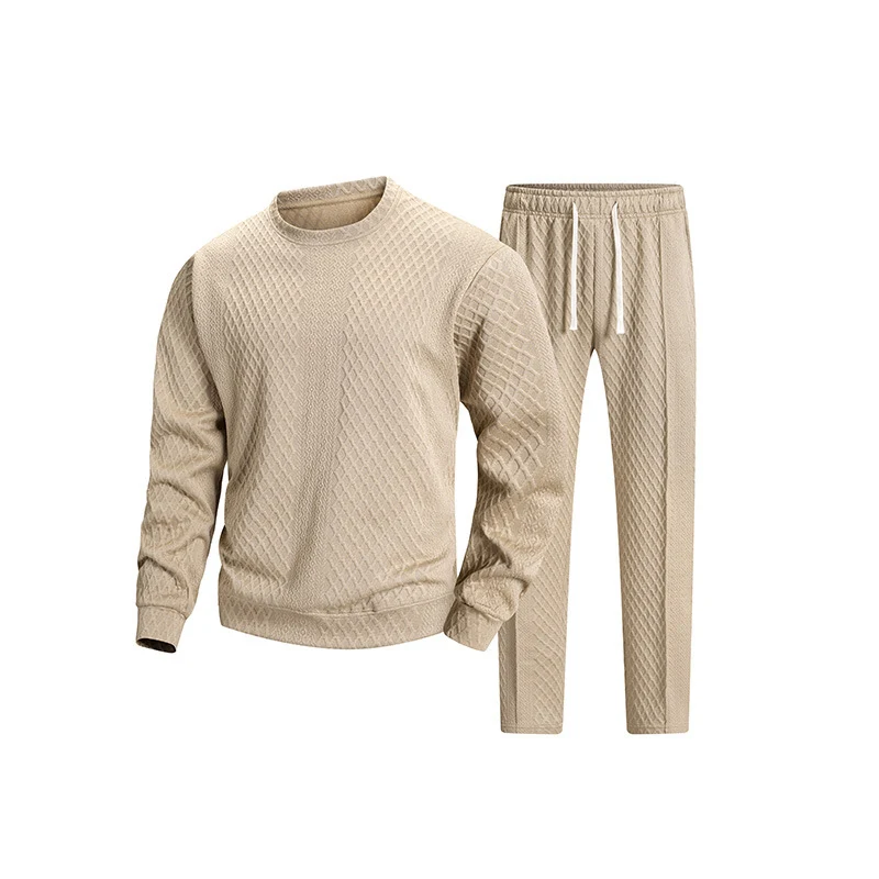 Herren Komfort-Lounge-Set aus strukturierter Zopfmusterware mit Rundhals-Sweatshirt und konischer Jogginghose Drune