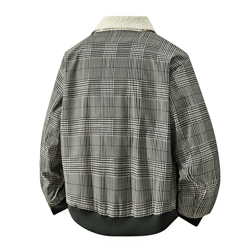 Herren kariertes Bomber-Übergangsjacke mit Teddykragen & gerippten Bündchen Drune