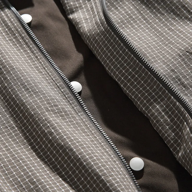 Herren Karierte Oversize-Hemdjacke im Coach-Stil mit Cordkragen Drune