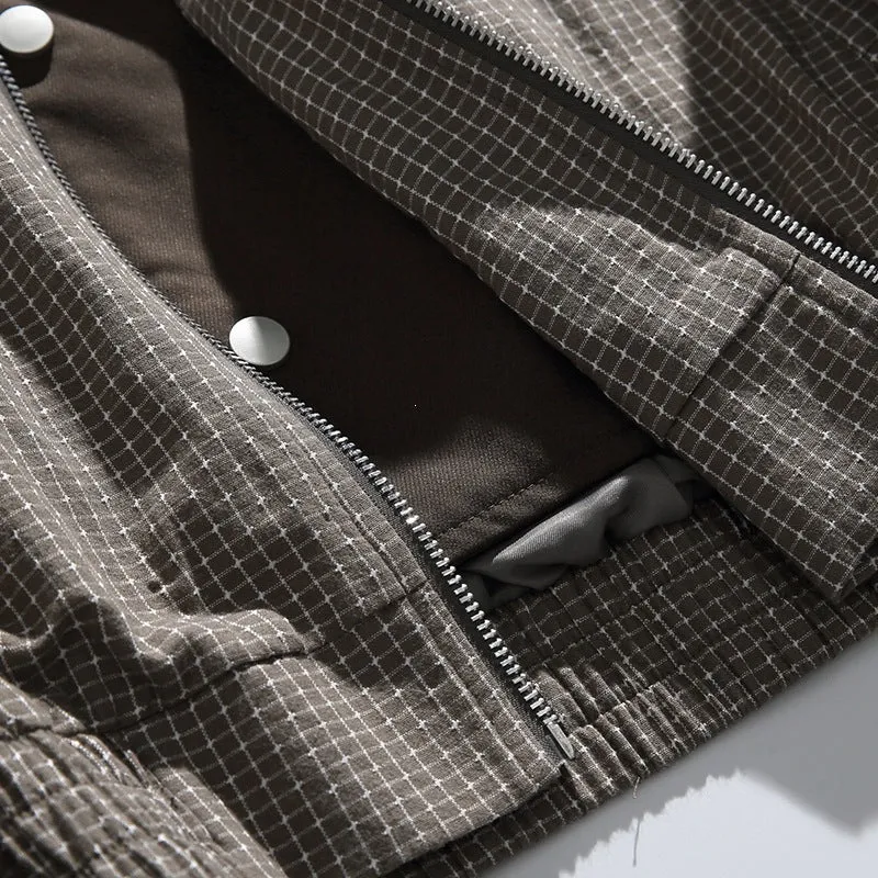 Herren Karierte Oversize-Hemdjacke im Coach-Stil mit Cordkragen Drune