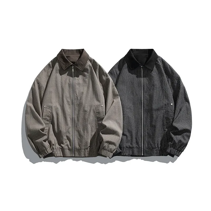 Herren Karierte Oversize-Hemdjacke im Coach-Stil mit Cordkragen Drune