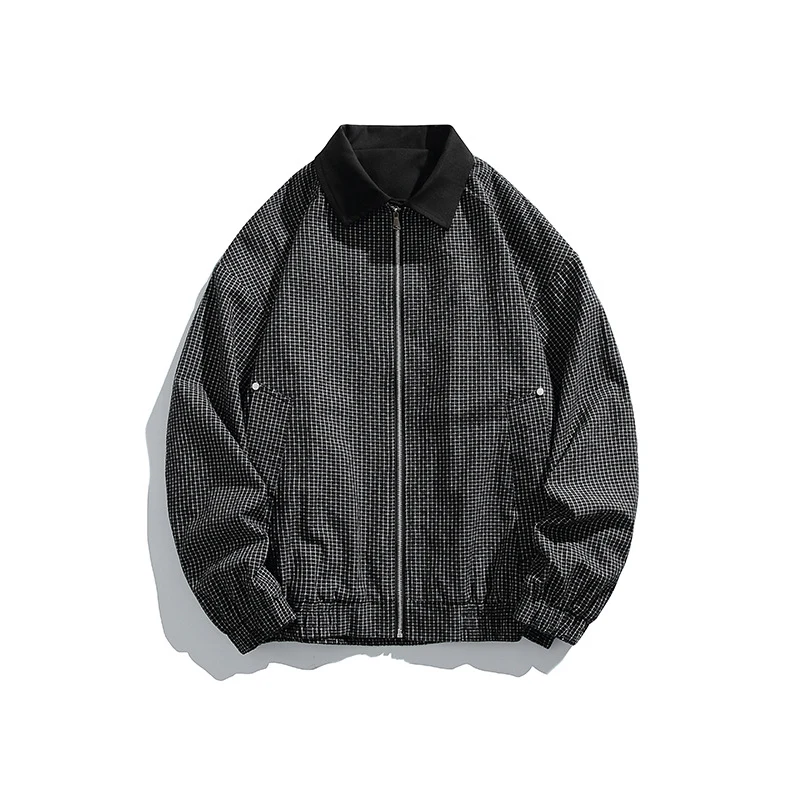 Herren Karierte Oversize-Hemdjacke im Coach-Stil mit Cordkragen Drune